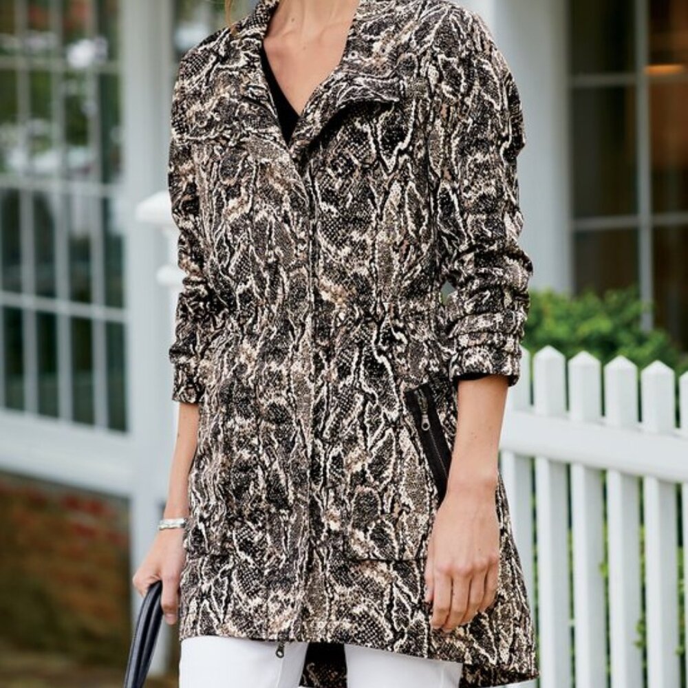 Soft Surroundings Black Viper Utility Jacket Python Snakeskin Print Size Small